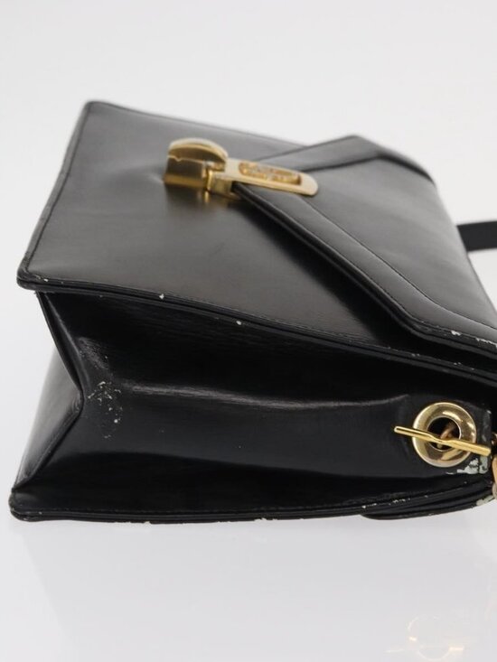 Authentic Christian Dior Shoulder Bag Leather Black Gold - Picture 11 of 16